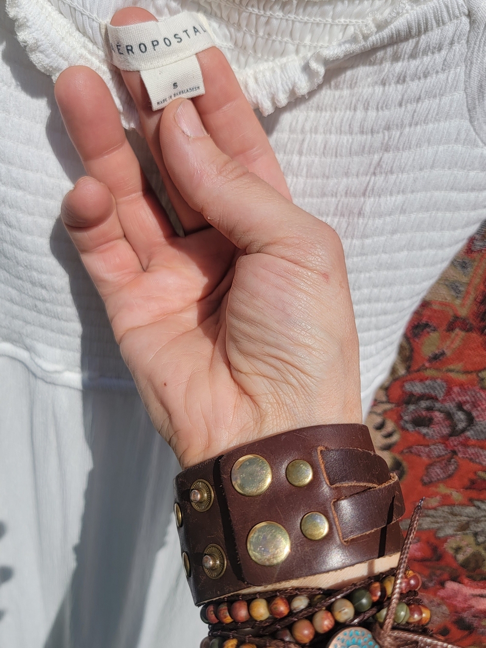 White Smocked Midi Dress with Puff Sleeves | Cottagecore Boho Indie Festival - Picture 5 of 5